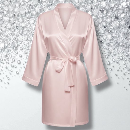 Satijnen Badjas Kimono Licht Roze – Kort Model – Satijnen Ochtendjas – Maat M/L – 100% Satijn Polyester