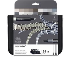 Winsor & Newton 0290081 Promarker™ 24 Black & Greys | Professionele layoutmarkers & alcoholmarkers