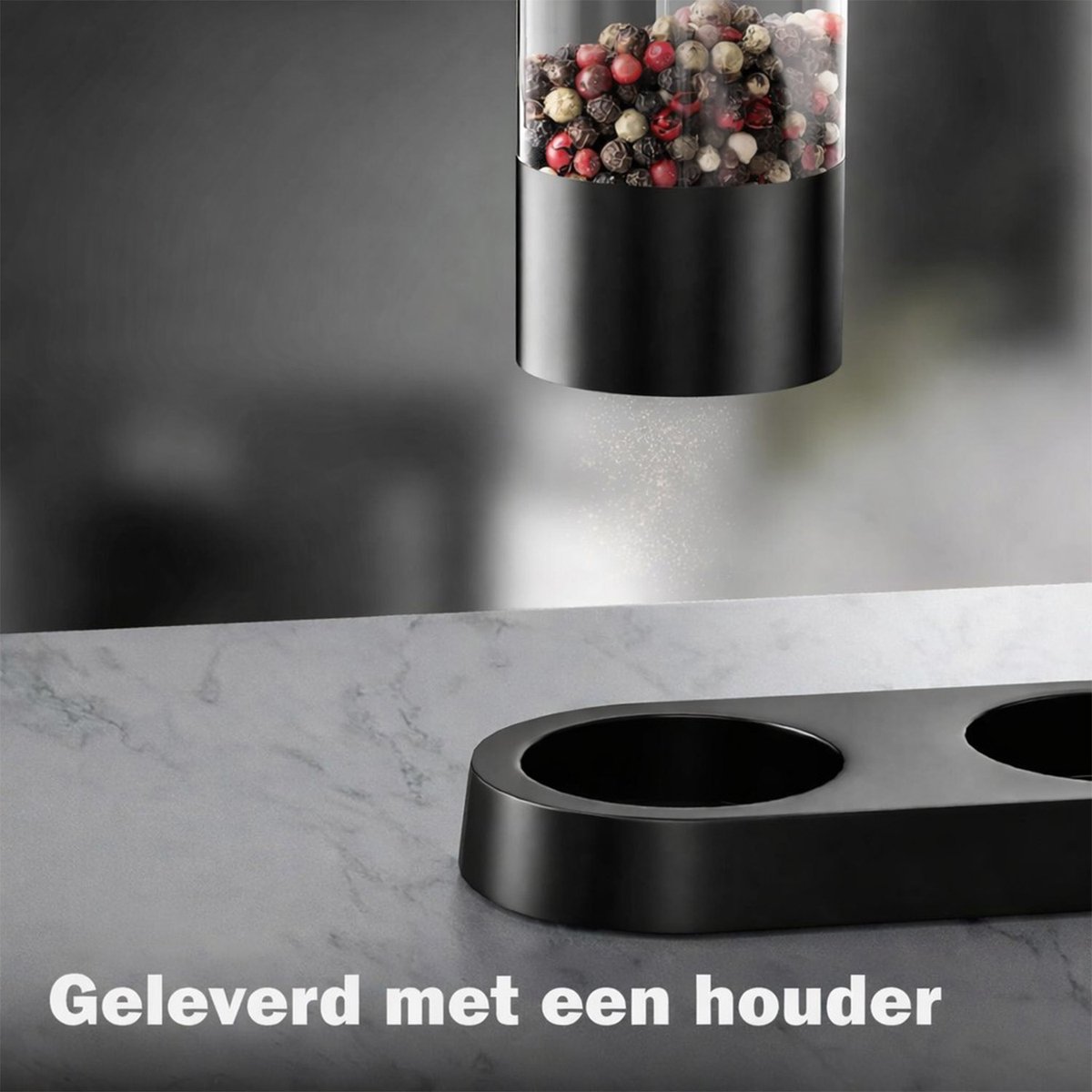 Rivv® Elektrische Zout- en Pepermolen Set - USB-C Oplaadbaar - Automatisch - Instelbare Maalgraad - Inclusief Houder en Reinigingsborstel - Zwart — cadeau in Kookcadeaus - foto 5