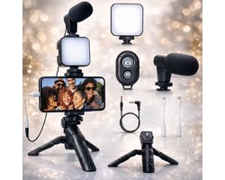 Gabrys® mini Vlog set voor Android – vlog kit smartphone – youtube starter kit – influencer set – telefoon statief met microfoon – smartphone videokit – tiktok set – livestream kit – telefoon tripod – video belichting set – content creator kit