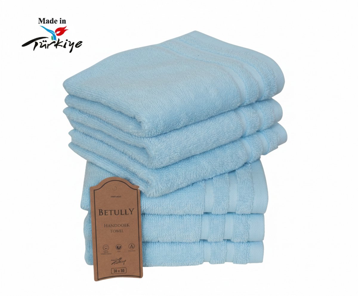 Betully ® - Gastendoeken 30 x 50 cm - set van 6 - Hotelkwaliteit Handdoeken – Zware kwaliteit 500 g/m2 Luchtblauw