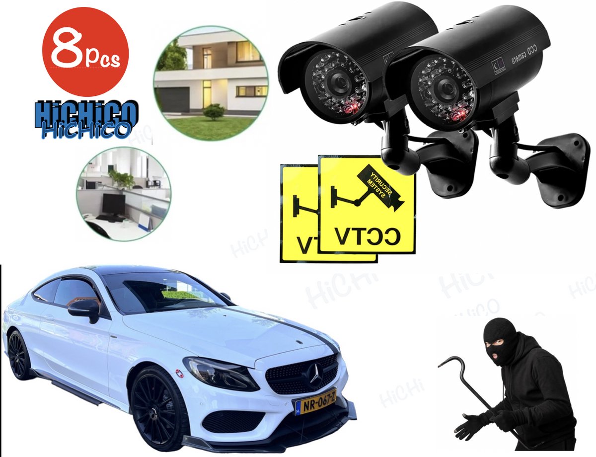 Beveiligingscamera buiten – Buitencamera - Dummy Camera - Fake camera – Beveiligingscamera indicator voor binnen en buiten 8 STUKS