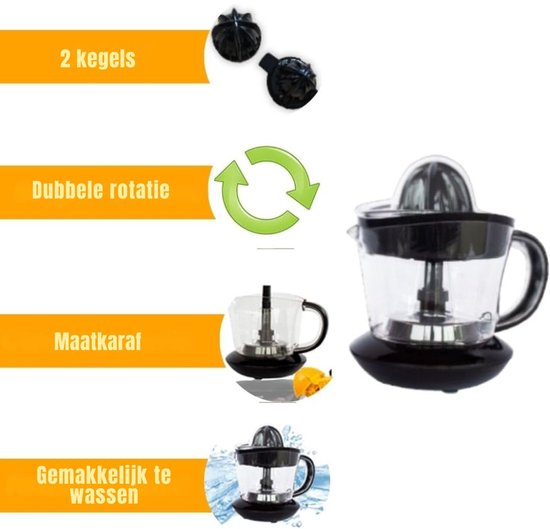 Zyrex® Citruspers electrisch - Citruspers - Sinaasappelpers - Zwart - ‎18cm x 43cm x 37cm — afbeelding 3