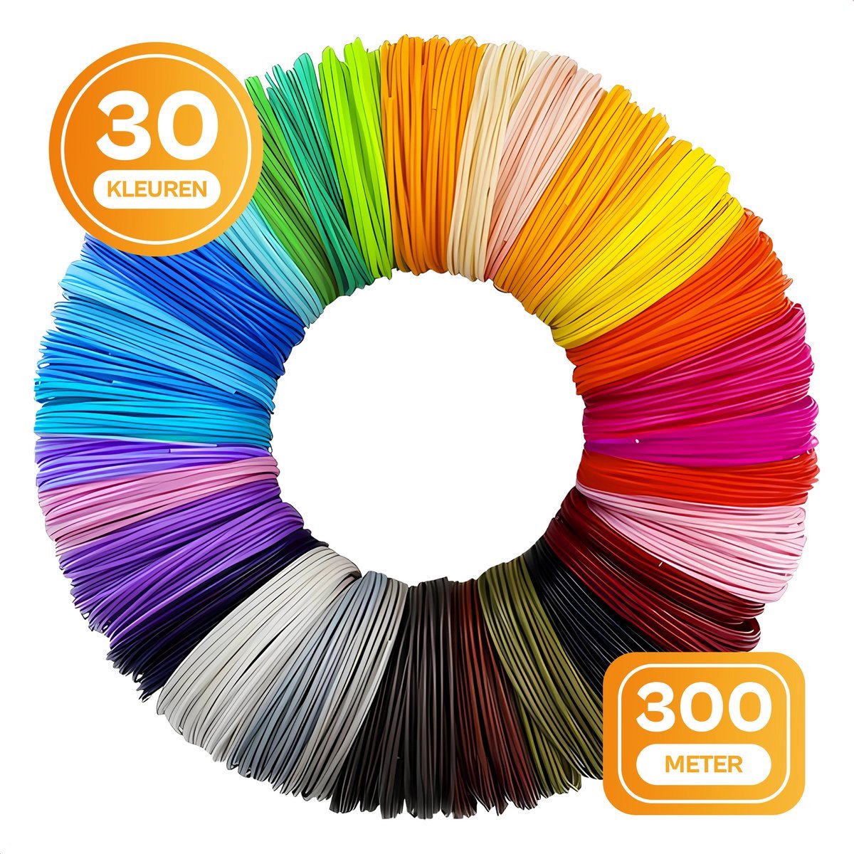 3D Pen Filament Set – 30 Kleuren PLA Navullingen 300m – Compatibel met alle 3D Pennen – Glow in the Dark & Fluorescerend –