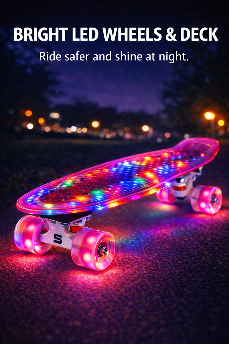 Suotu Skateboard met LED Lichtgevend Dek & Wielen - ABEC-9 - Skateboard Meisjes/jongens – Skateboard Volwassenen -Roze glitter — afbeelding 6