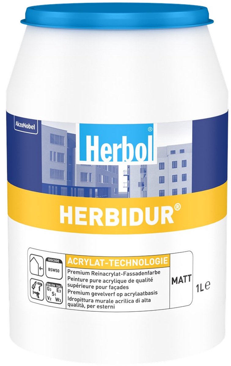 Herbol Herbidur Matt - Topkwaliteit matte gevelverf op waterbasis - 1 L - RAL 9010 Pure White ( gebrokenwit)