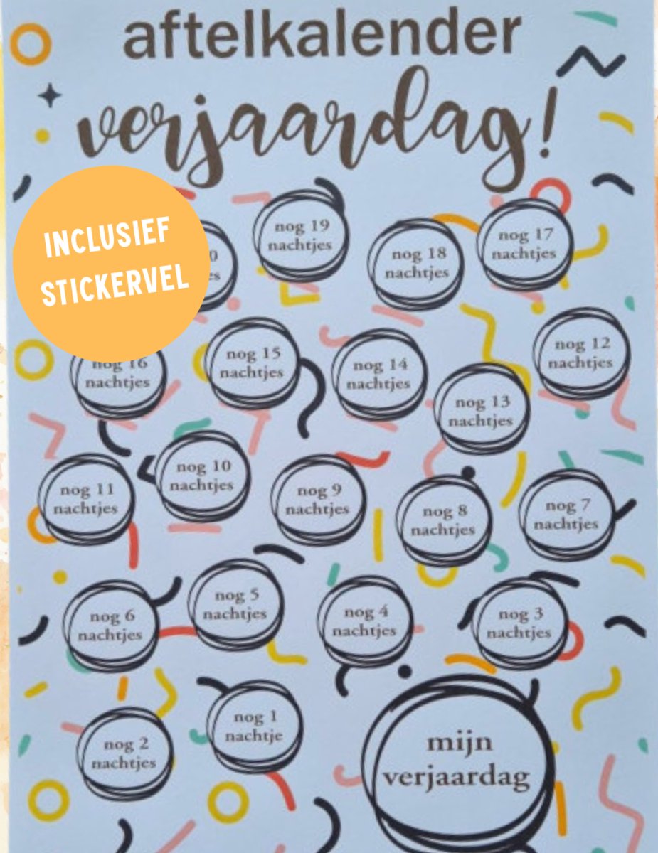 Troubadot | aftelkalender verjaardag | A4 | inclusief stickervel | aftellen tot verjaardag | verjaardag | kind | cadeau voor jongen of meisjes |