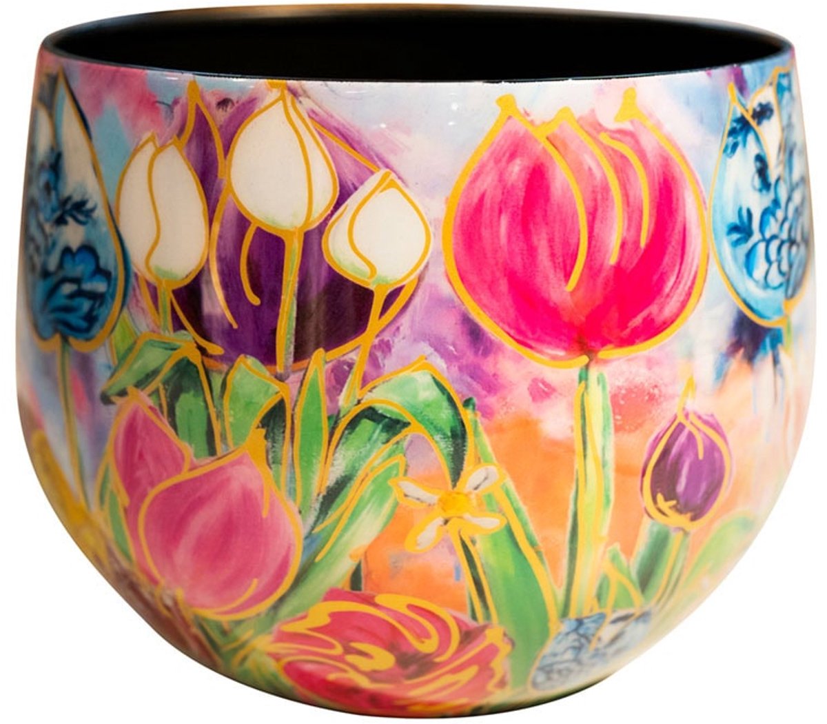 TS Collection - Bloempot Dutch beauty spring - 15x12 - Metaal & Epoxy - Exclusieve woonitems voor binnen - Handgemaakt - Unieke print - Designed by Lammie