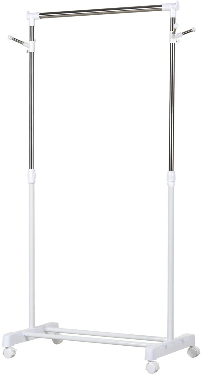 DIMICO - Kledingrek verstelbaar op wieltjes - Verrijdbaar kleding rek - 15KG draagkracht - Roestvrijstaal - 68,5X42X87-145 cm