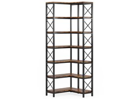 DMG Supply Boekenkast - 200 cm - 7 Planken - Industrieel - Open Rek - Bruin en Zwart - Metaal - Voor in de Hoek