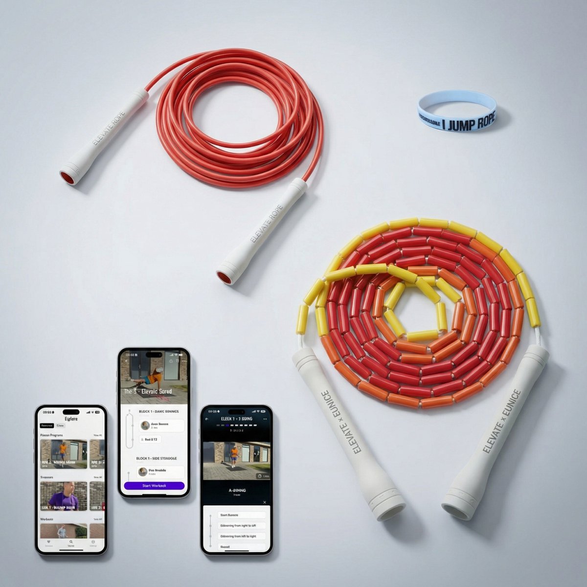 Elevate Rope - Springtouw Bundel Met Workout App (Rood) - 2 x Verstelbare Jump Rope - Springtouwen voor Volwassenen en kinderen - Speed Rope + Beaded Rope - Conditie, Kracht & Trucs - Binnen & Buiten Skipping Rope - Fitness Springtouwset