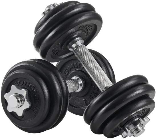 TrainHard Halterset van 40 tot 50 kg, halterset, lange halterstang met gewichten, halterschijven voor krachttraining en bankdrukken
