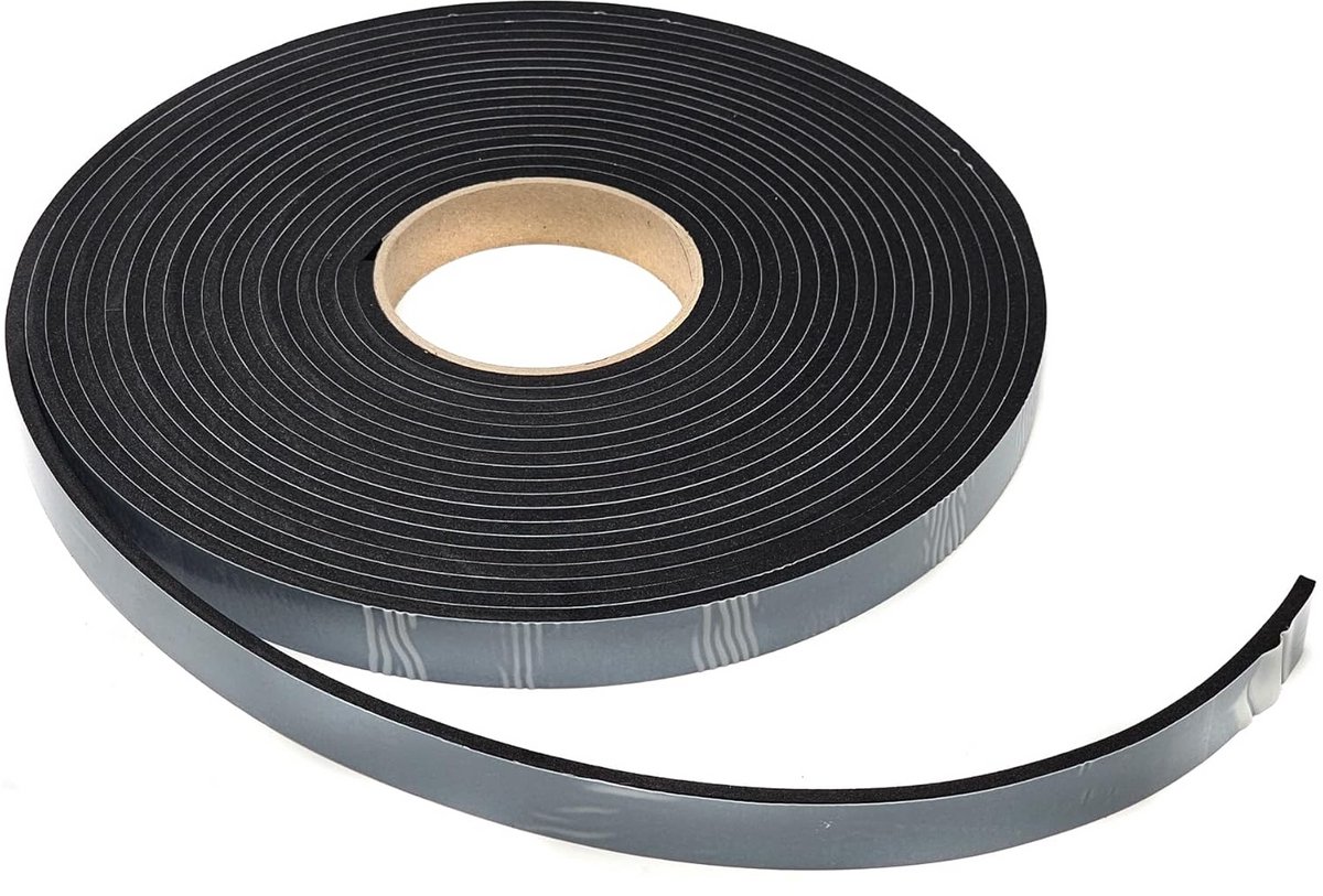 Zelfklevende EPDM Schuimrubber Rol Zwart 20mm x 5mm x 10m