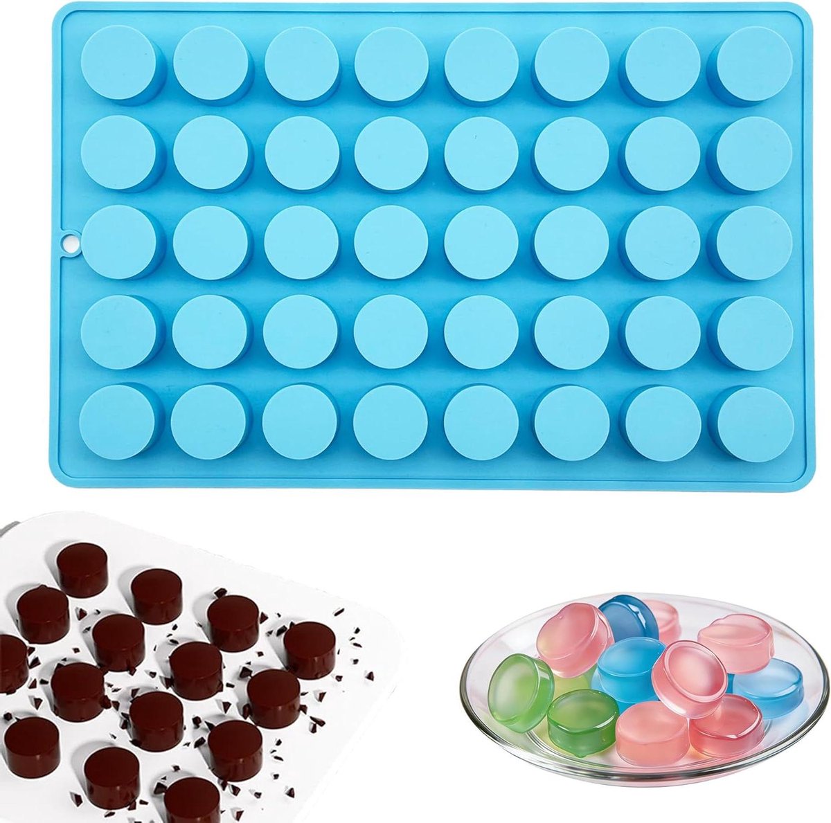 Siliconen snoepvorm met 40 holtes voor chocolade en ijsblokjes, blauw design, 2 cm.
