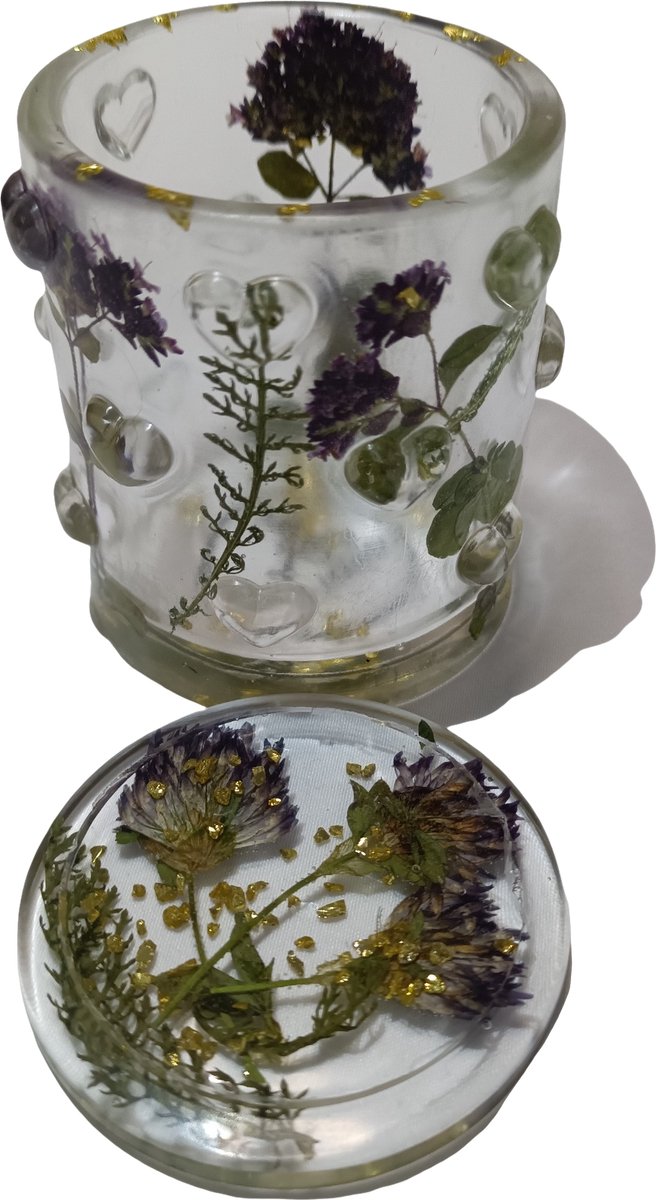 Botanical Love – Handgemaakt Resin Bewaardoosje met Gedroogde Bloemen & Goudaccenten