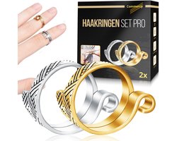 Commercy Business Haakringen – Verstelbare Garengeleider & Spanningsring – Metaal – Voor Haken, Breien & Vingerbreien – Ergonomisch Handwerkaccessoire – Zilver/Goud – 1 Paar