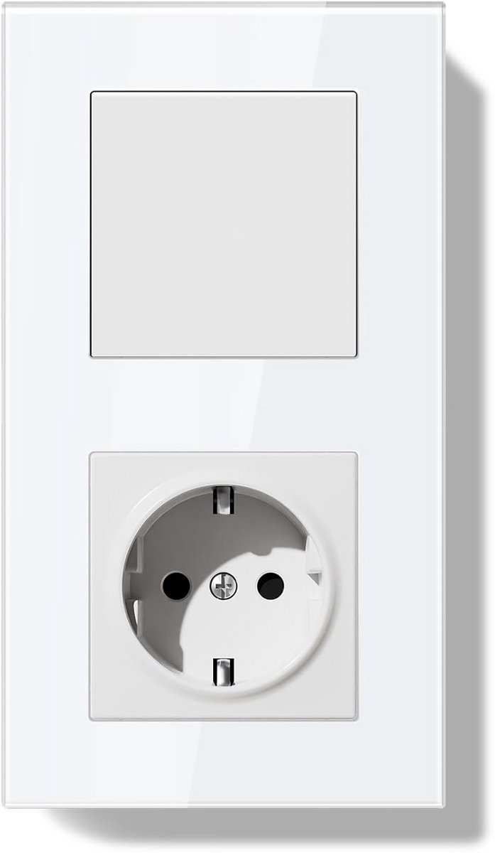 Inbouw Lichtschakelaar met Stopcontact (1-voudig 2-weg) - Glaspaneel - Wit