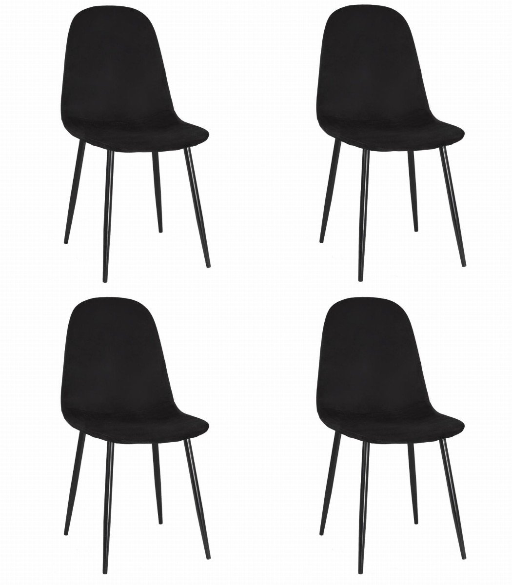 LEOBERT Set van 4 eetkamerstoelen COMO - Zwart Fluweel – Zwarte Metalen Poten