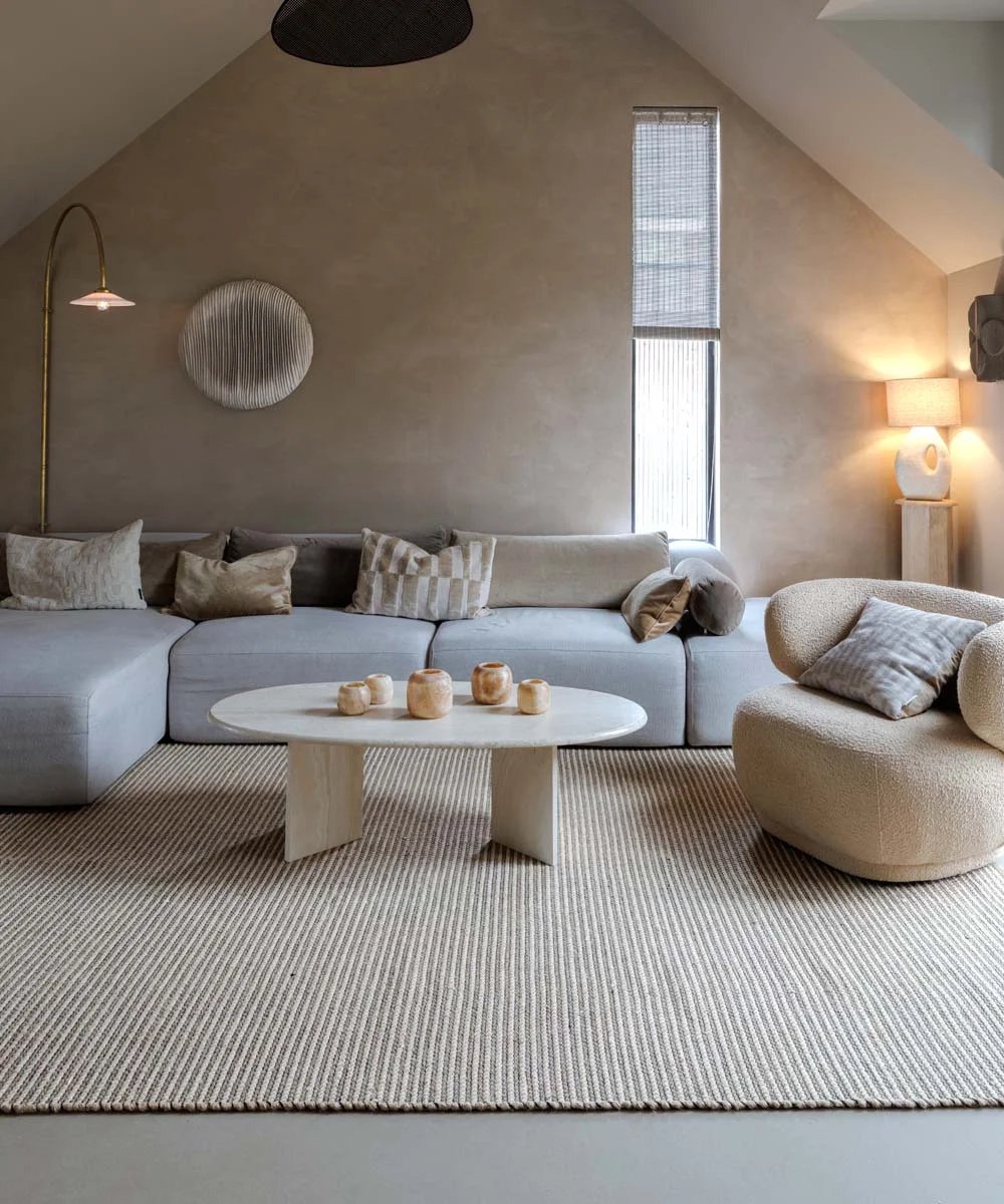 Wollen vloerkleed - Strim beige 200x300