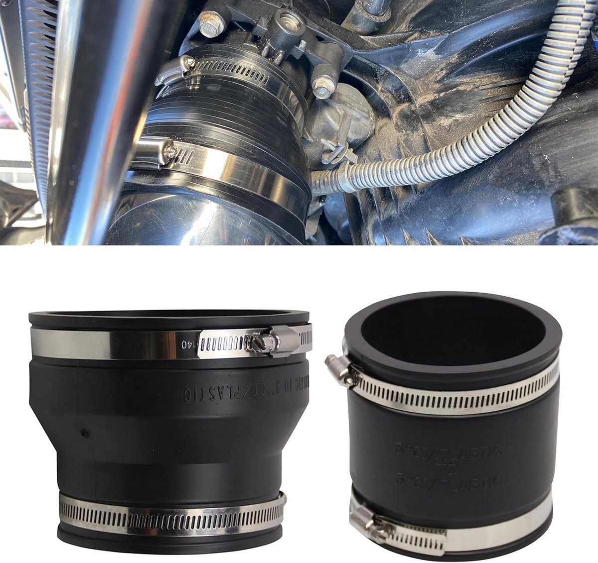PVC Reducer en Koppeling Set voor RV Sanitair - 4 naar 3 Inch en 3 naar 3 Inch met Klemmen