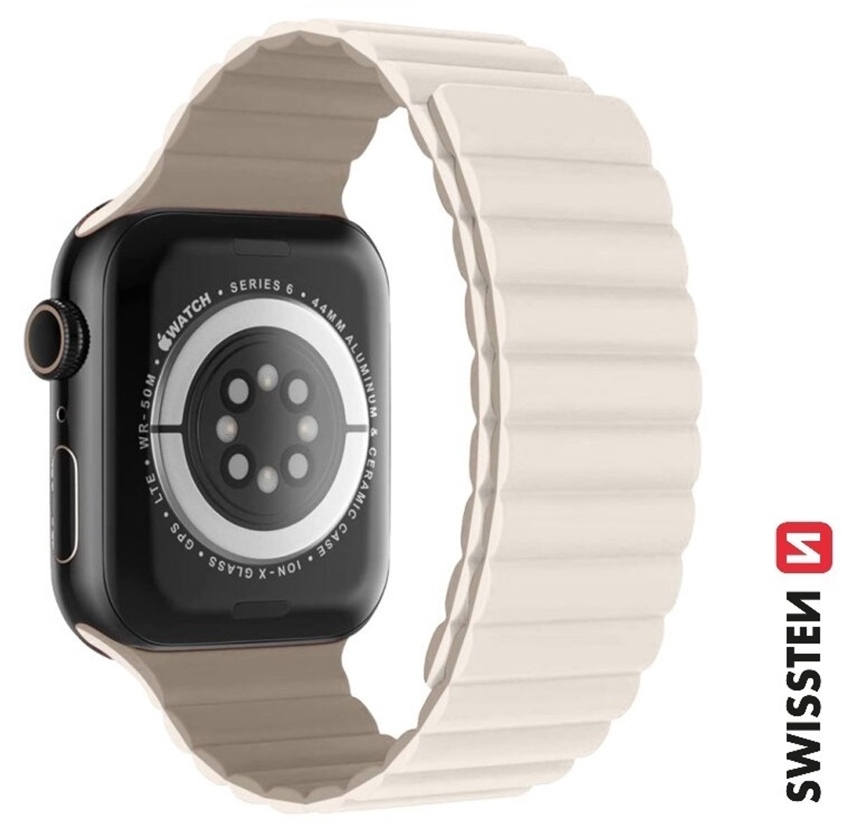 Swissten Magnetic Siliconen Band Geschikt voor Apple Watch 42-49mm – Wit – 46000515