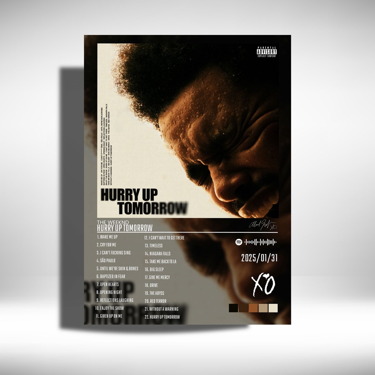 Luxe poster The Weeknd - Hurry Up Tomorrow - album cover - metalen poster - 30x40cm Zwart