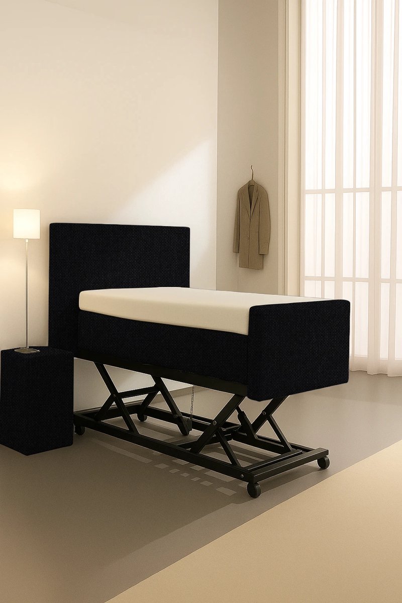 Serre Hoog Laag Bed / Boxspring 1 Persoons Verzorgingsbed Seniorenbed Elektrisch Verstelbaar, 90x220 cm, kleur zwart