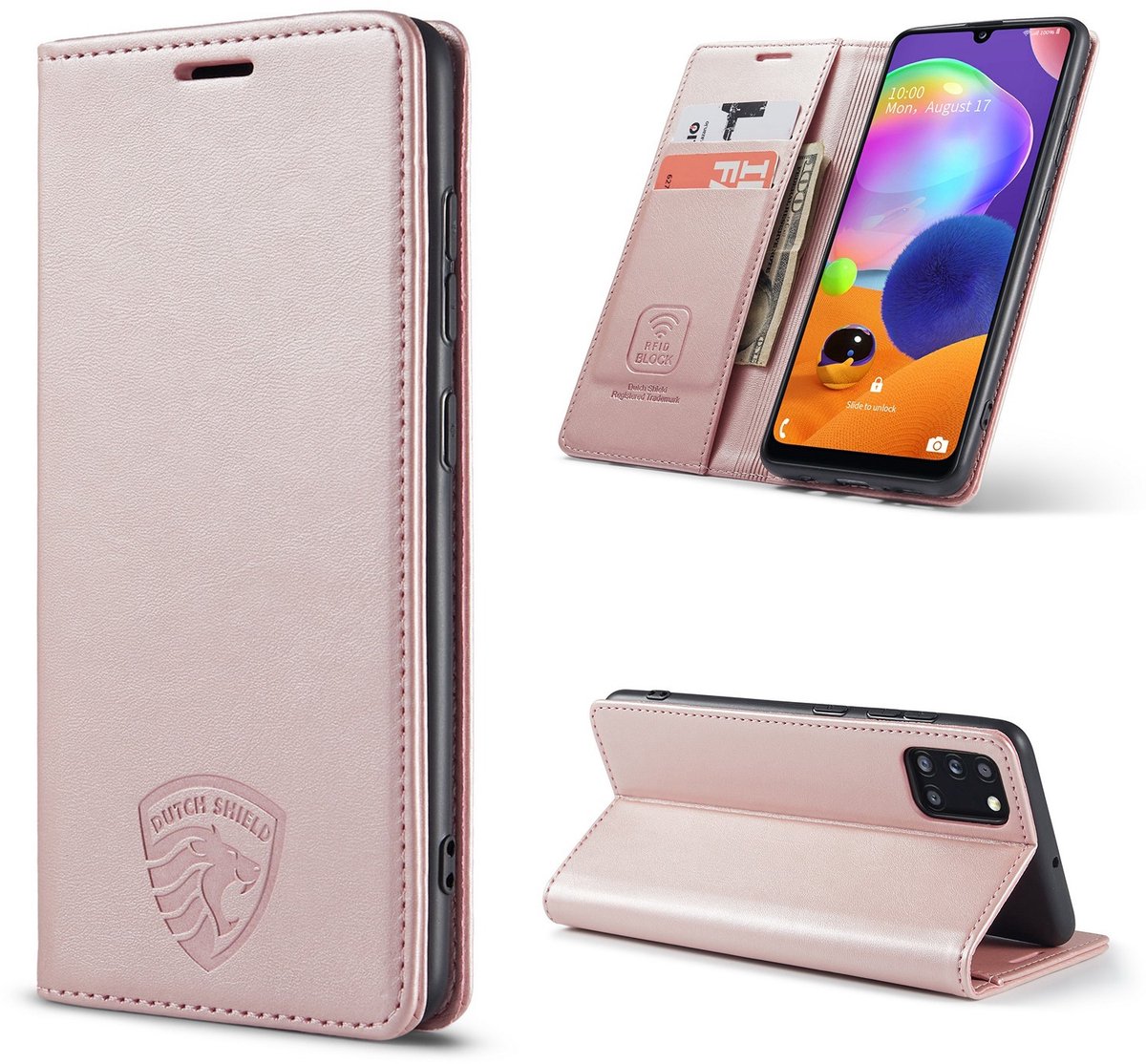 Hoesje Geschikt voor Samsung A31 met Anti Skim Bescherming - Pasjes Bookcase RFID Beschermd Cover - Roze - Luxe Telefoonhoesje Wallet Case Pasjeshouder PU Leder