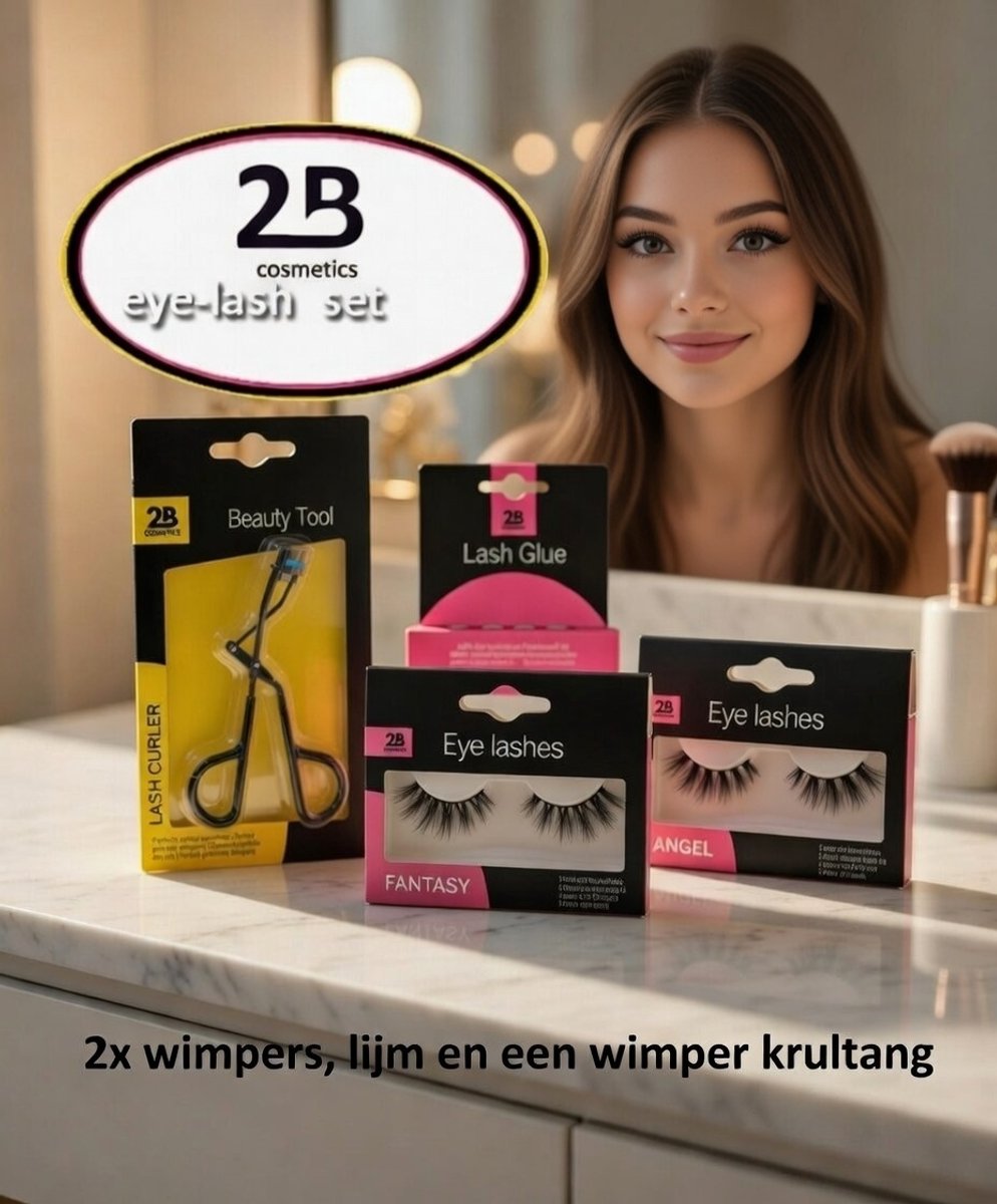 Set: 2B cosmetic- 2x Eyelash -Angel en Fantasy-, Wimper lijm en een Wimper krultang