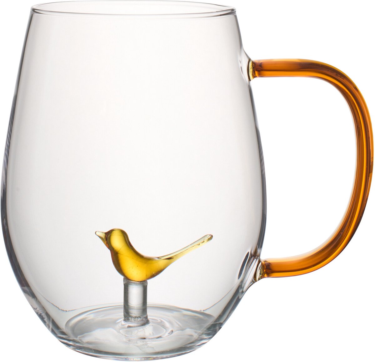 J-Line glas Vogel met Handvat - glas - okergeel/transparant
