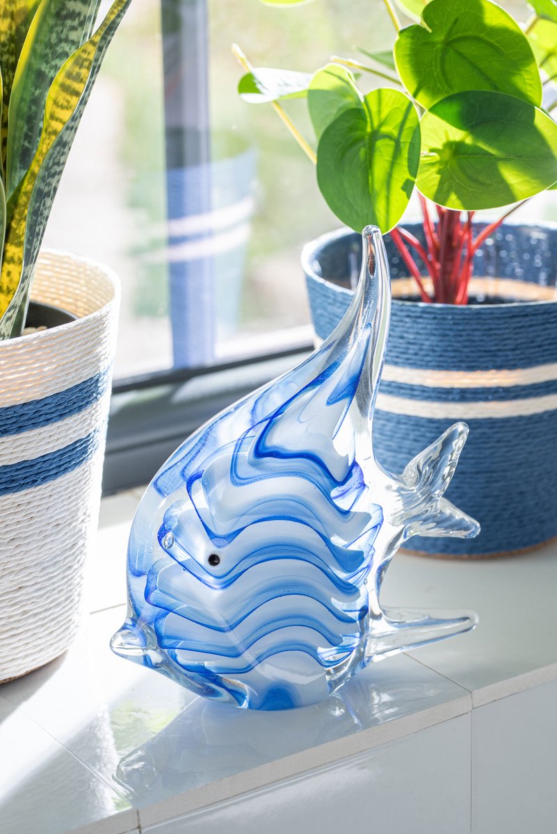 J-Line presse-papier Vis Gestreept - glas - blauw - large - set van 2