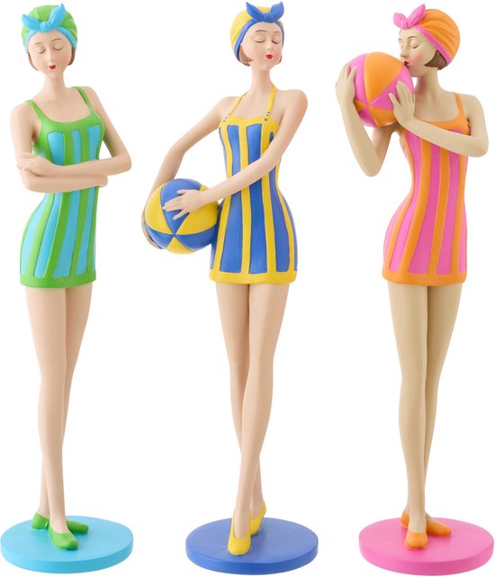 J-Line Femmes Maillot de Bain + Ballon décoratives - polyrésine - multicolore - 3 pièces