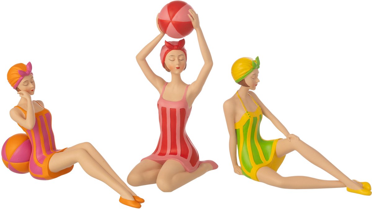 J-Line decoratie Vrouwen Badpak Zitting - polyresin - mix - set van 3