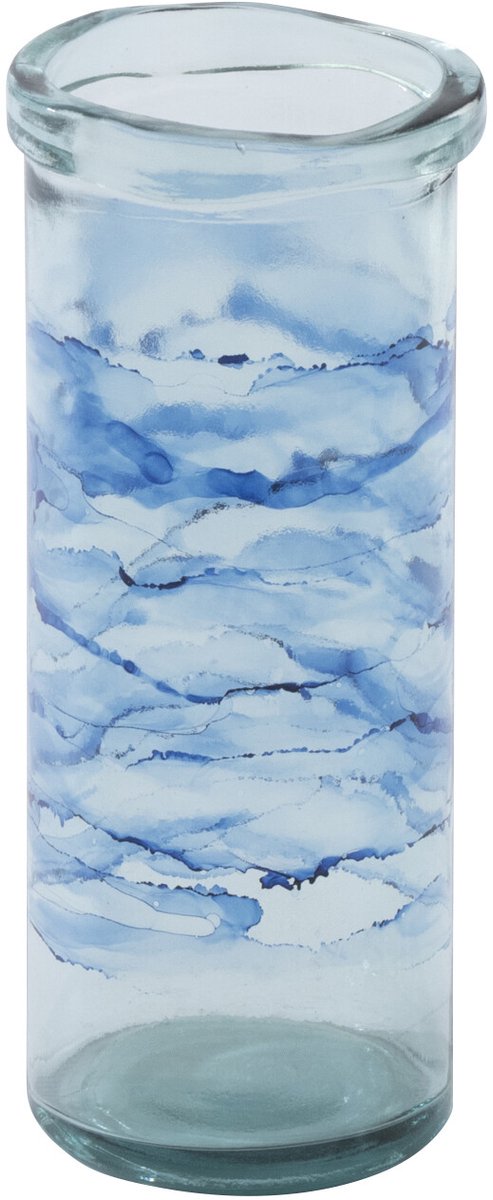 J-Line windlicht Cilinder Golf - glas - blauw