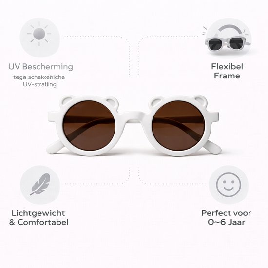 Kinderzonnebril met Berenoortjes - Rond - UV Bescherming - Flexibel - 0-6 Jaar - Wit van Merkloos — afbeelding 5
