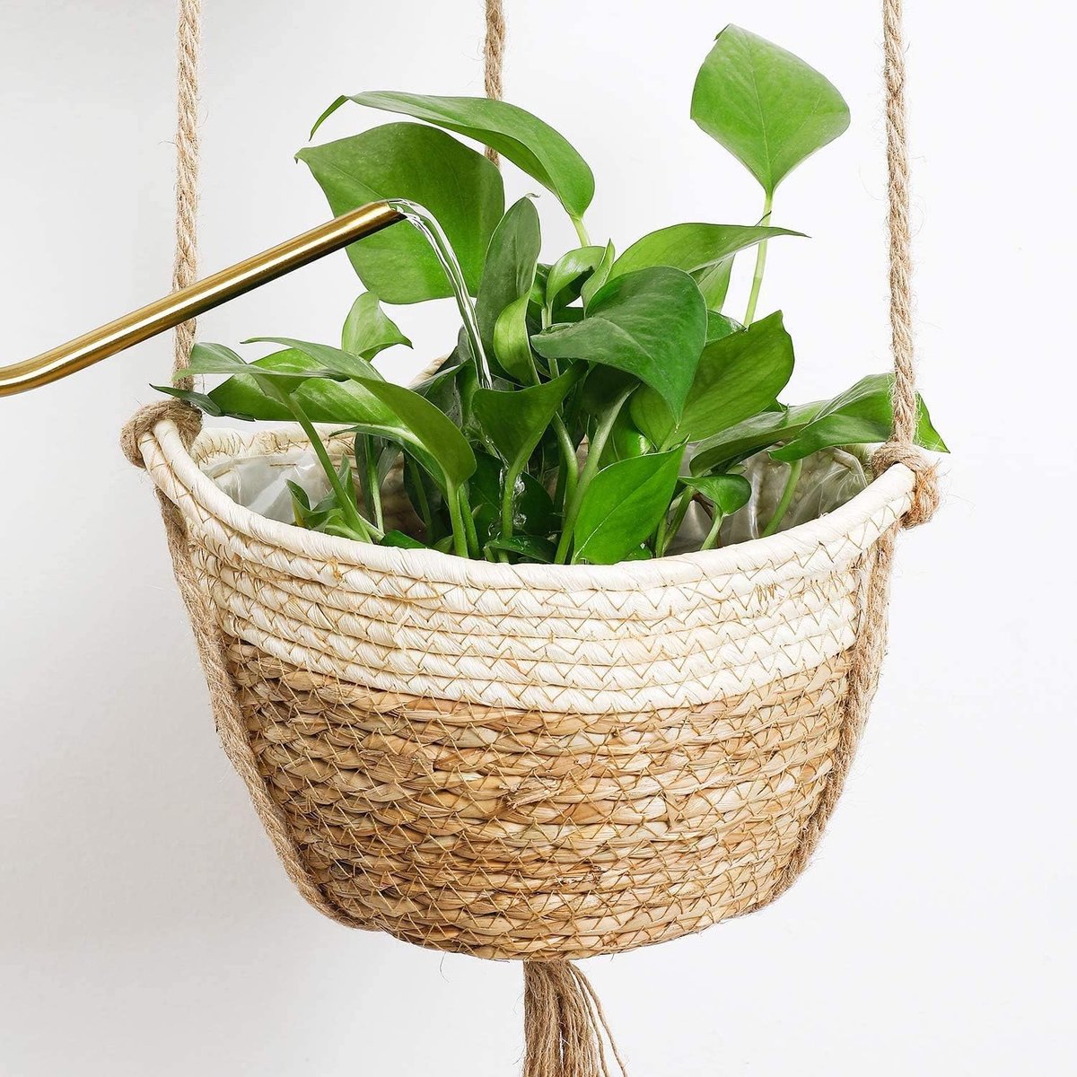 Famanu – Hangplantenmand set van 2 zeegras gevlochten met ophangkoord voor binnen en buiten
