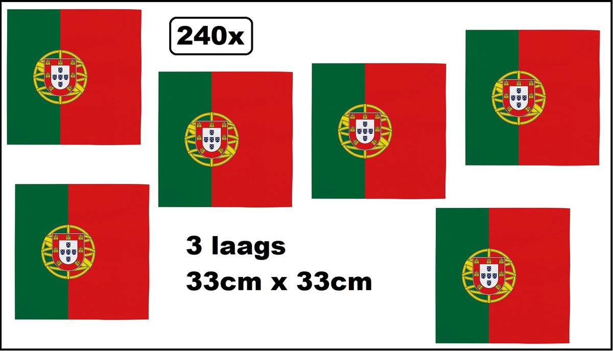 240x Servetten Portugal 33cm x 33cm - 3 laags - Servet diner eten knoeien restaurant WK 2026 BBQ thema feest verjaardag feest