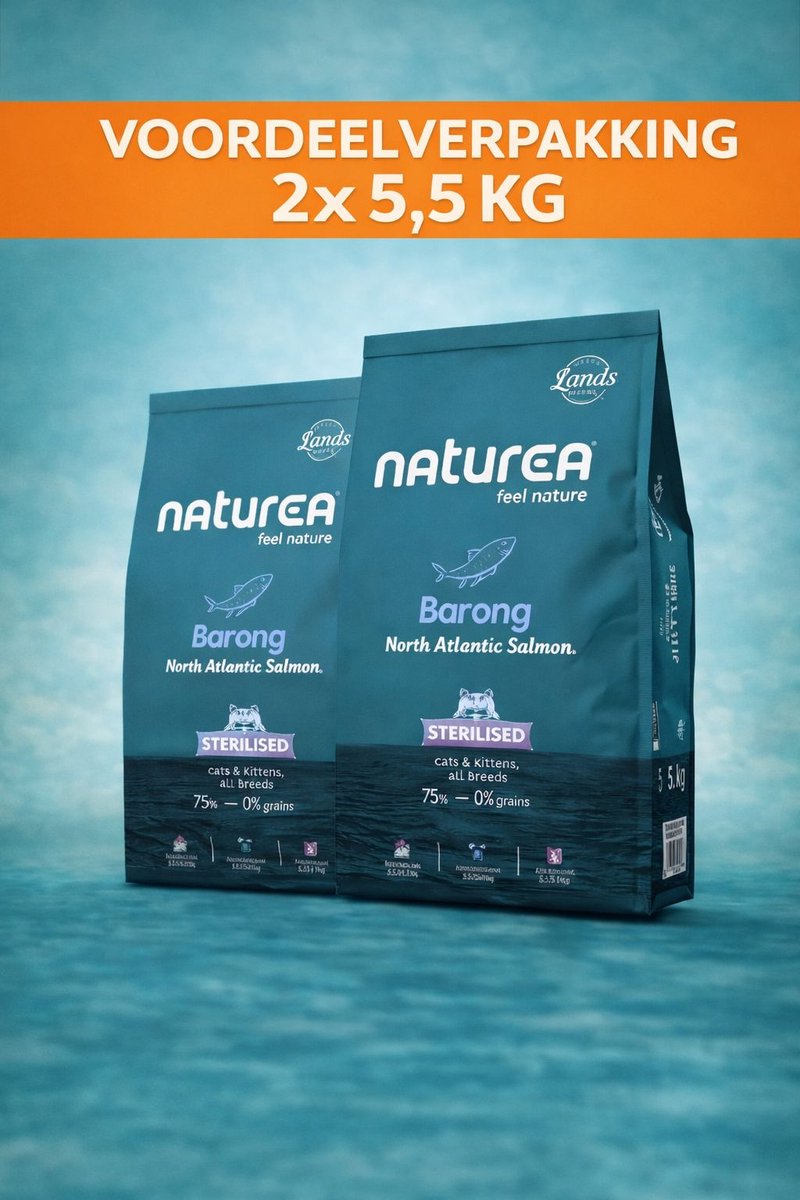 Naturea Naturea Cat Lands Barong North Atlantic Salmon 2x 5,5 kg Voordeelverpakking - Kat