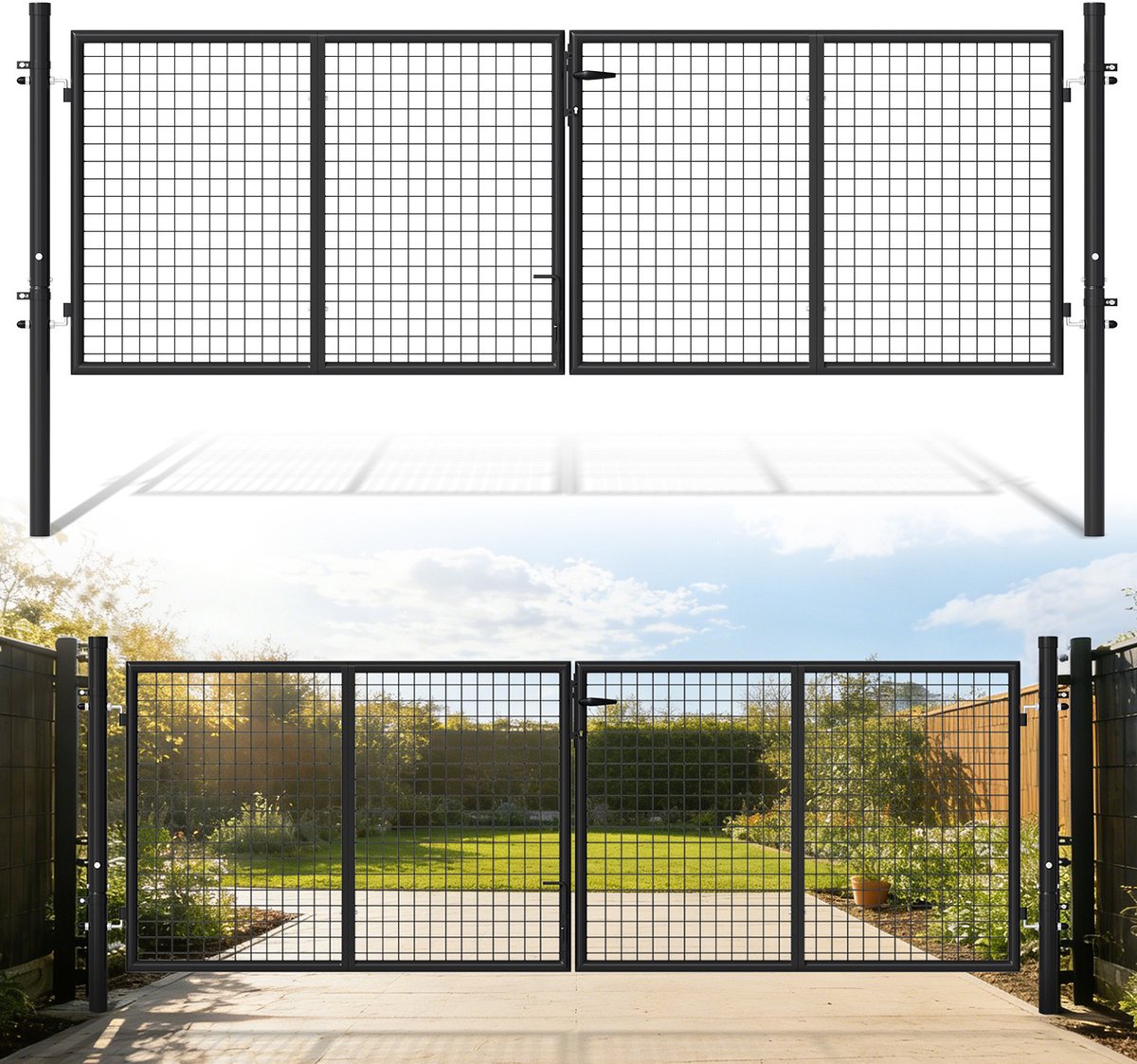 Tuinpoort - Dubbele poort - 300x100 cm Antraciet - Gegalvaniseerd staal - Tuinpoort - incl