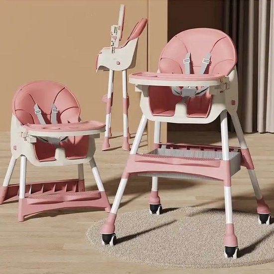 BABY EETSTOEL – ROZE - DRAAGBARE KINDERSTOEL VOOR VOEDEN EN ETEN – OPVOUWBARE BABYSTOEL 0–12 MAANDEN – VEILIG EN GEMAKKELIJK SCHOON TE MAKEN