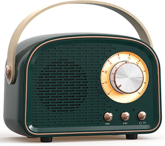 Retro Vintage Radio Bluetooth Speaker Donkergroen – Draadloos met FM Radio, Compact, Krachtig Geluid, Vintage Design