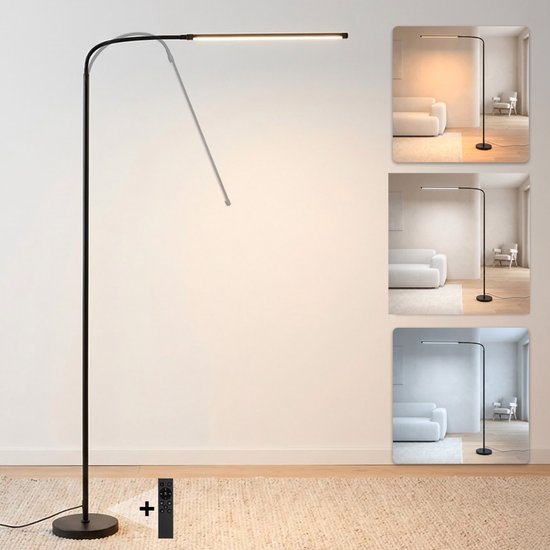 SBR Pro Line - staande vloerlamp - 10 lichtkleuren - afstandsbediening - buigbare arm - woonkamer - zwart Vloerlamp