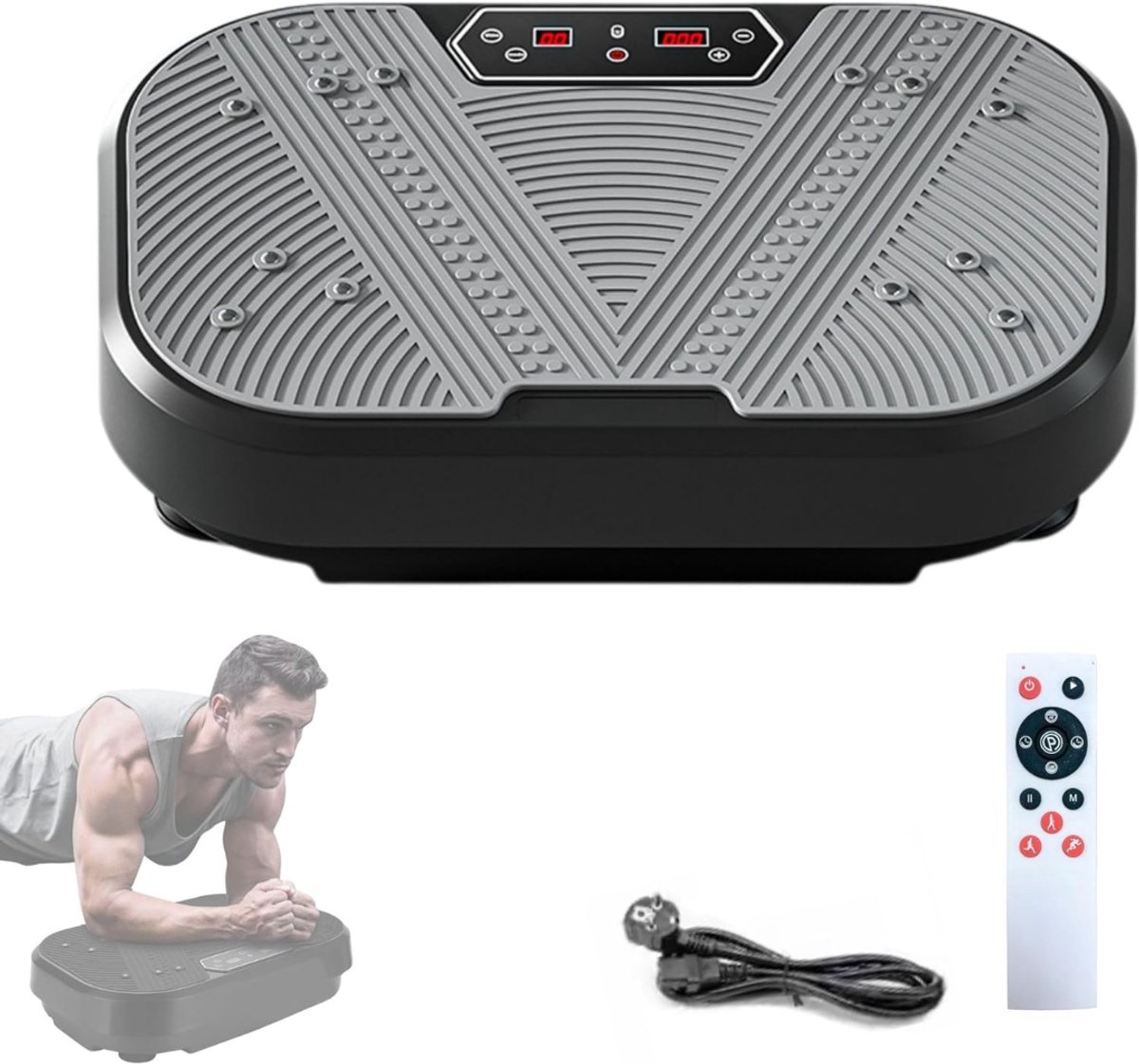 Nexvo® Trilplaat - Trilplaat Fitness - Vibratieplaat - 2 Standen - Bluetooth - Grijs - 52cm x 35cm x 12cm