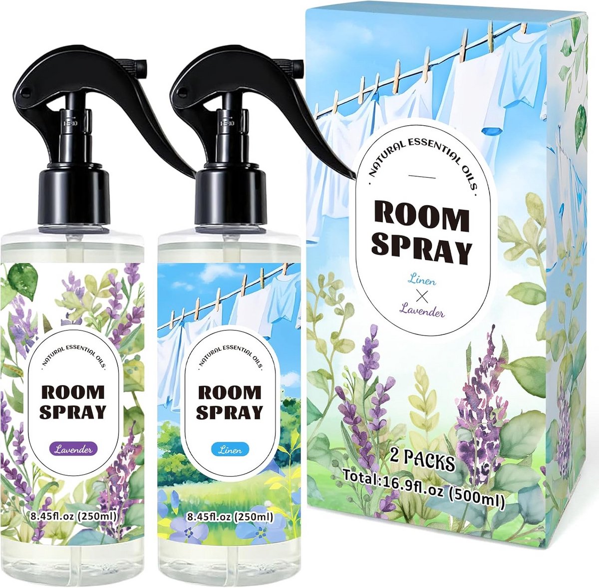 Kamerspray 250 ml set van 2 - Luchtverfrisser met lavendelgeur voor frisse kamers