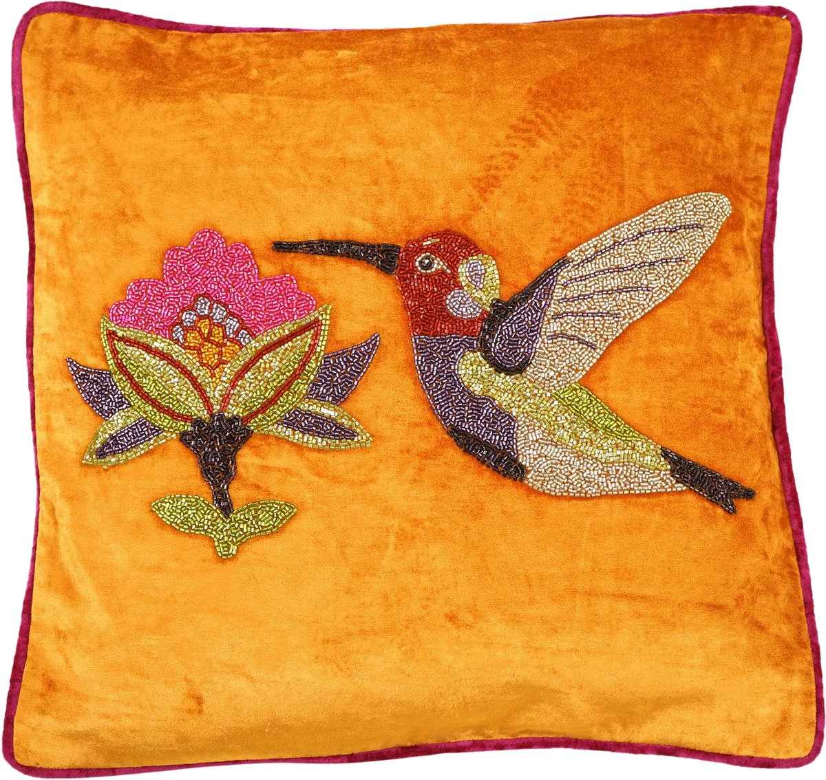 Werner Voss kussen kolibrie 45x45cm oranje