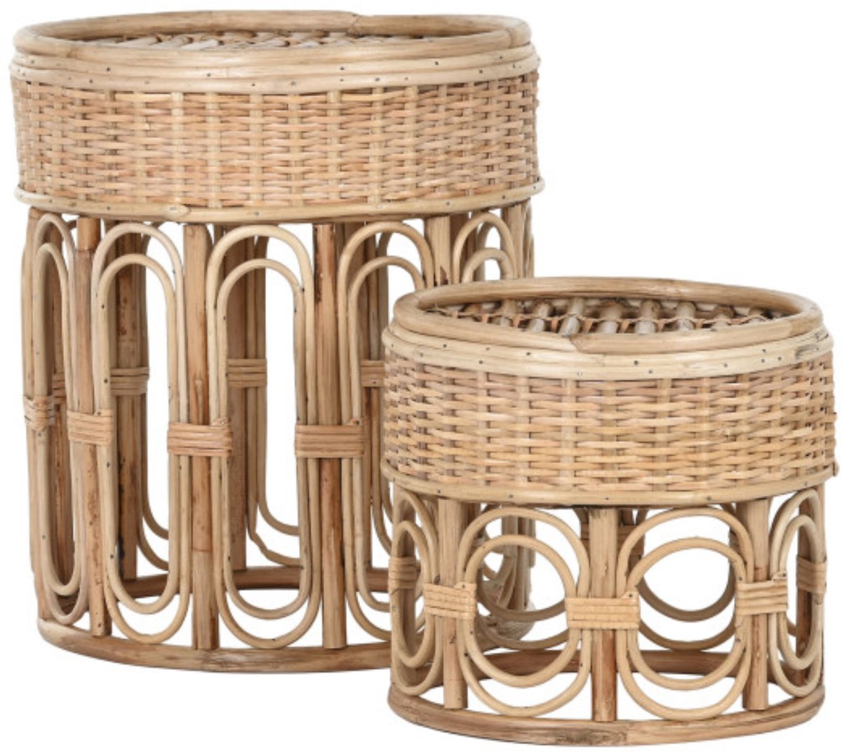 Item International Item Int. Bijzettafel - set van 2 - handgeweven wicker - boho / rotan stijl - naturel