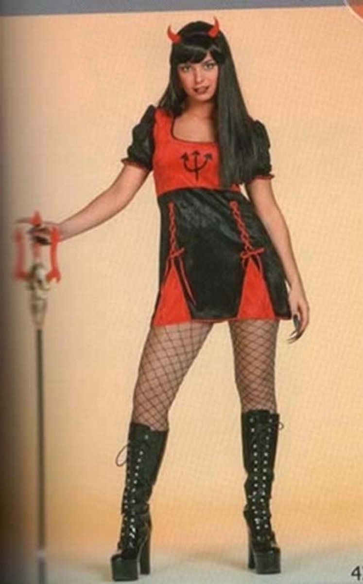 Verkleed jurk van een duivelin maat 46 - Carnavalskleding duivelin - Duivelin jurk maat 46 - Feestartikelen verkleedkleding van een sexy duivelin - Halloween verkleedkleding dames