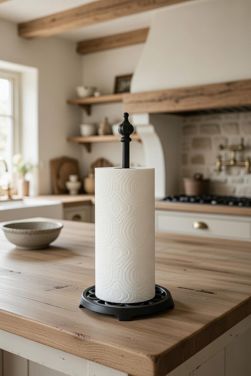 Landelijke keukenrolhouder gietijzer 16cmx34cm - Tafelkeukenrolhouder houder zwart - Toiletrolhouder klein