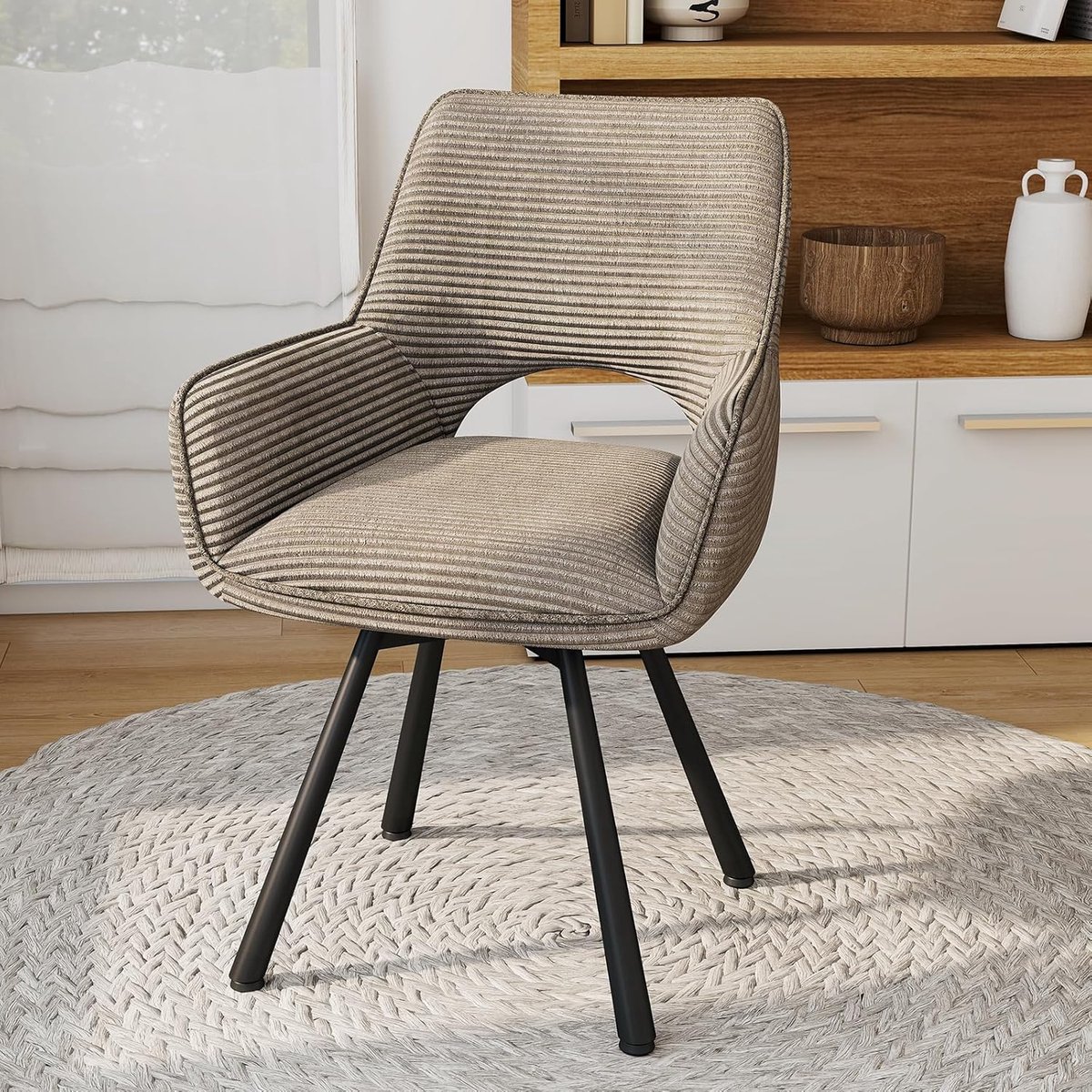 Draaibare Eetkamerstoel 45x42x81 cm – Luxe Fluweel Taupe Armstoel met 360° Rotatie & Metalen Poten – Ergonomische Keuken- en Woonkamerstoel met Traagschuim Zitting – Abkantoor