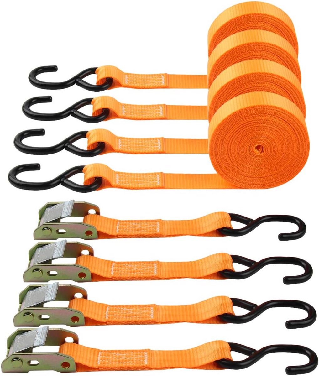 Set van 4 Spanbanden met Ratel en Haken - 20ft (6m) Nylon - 1000lbs Capaciteit